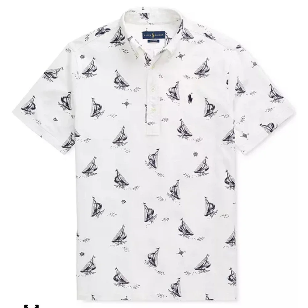 Ralph Lauren Polo Shirt Mens XXLT Oxford All Over Print Sailboat Print Nautical‎